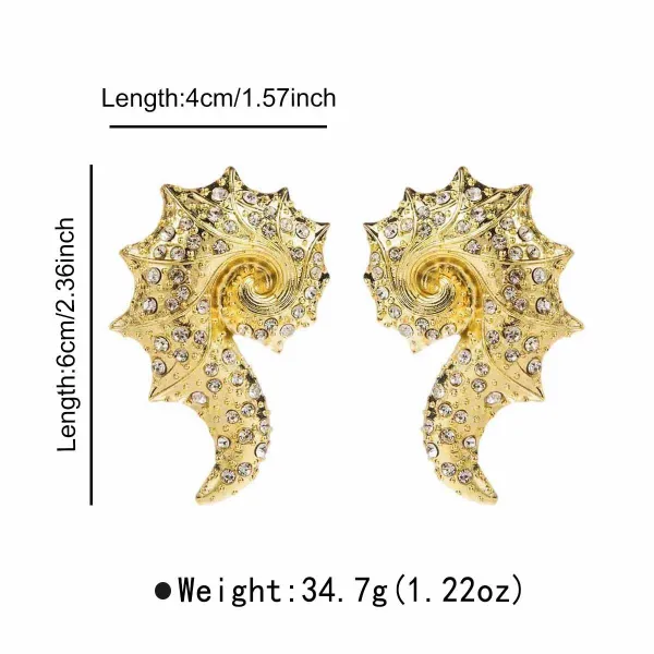 Design Seahorse Crystal Earrings Gold Jewelry - 1