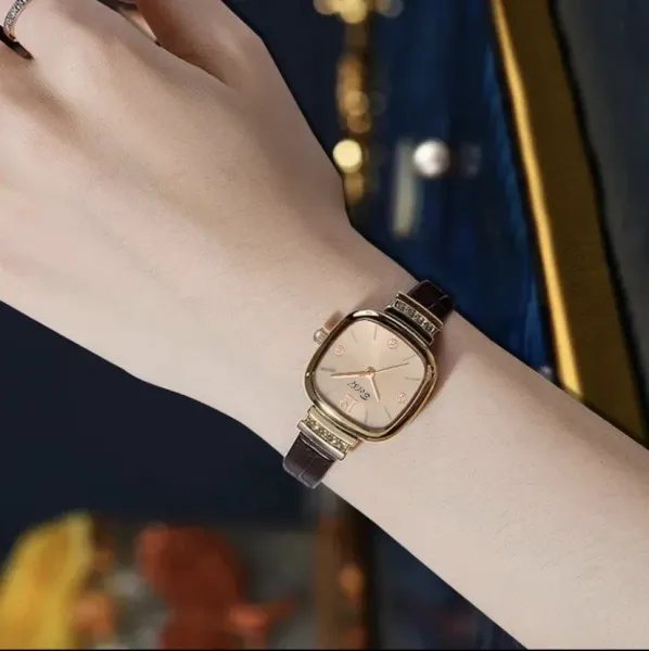 Design Belbi Square Dial Rose Gold Watch with Brown Leather Strap Watches - 4