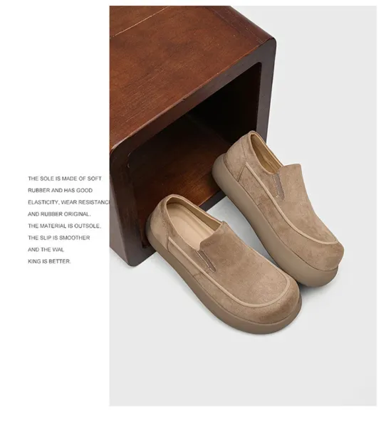 Design Suede Loafer Slip-On Beige Casual Shoes - 12