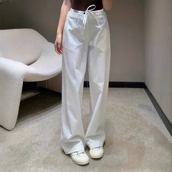 Design Wide-Leg Drawstring Waist Pants Black - 3