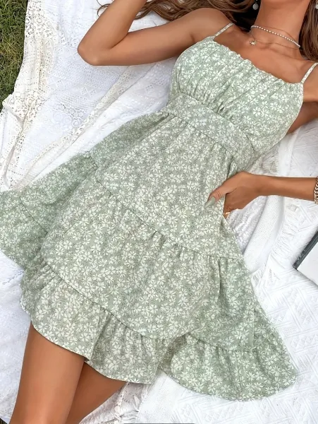 Design Floral Tiered Midi Dress in Mint Green - 9