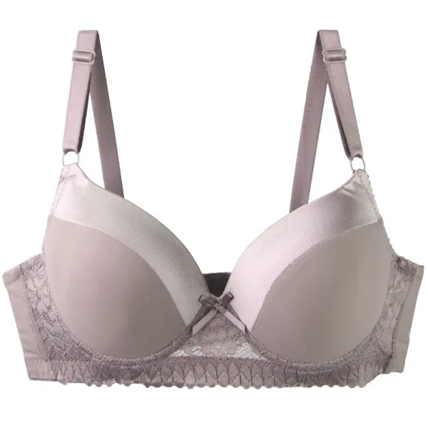Design Lace Trim Satin Underwire Bra in Dusty Rose Underwear - 1