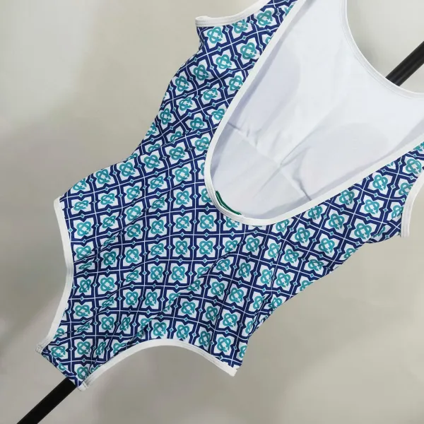 Design Geometric Pattern Blue-Teal White Swimsuit Set Swimwear - 10