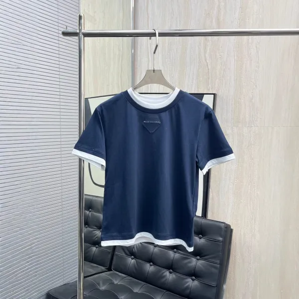 Prada Re-Nylon Triangle Logo T-Shirt Navy and White - 1