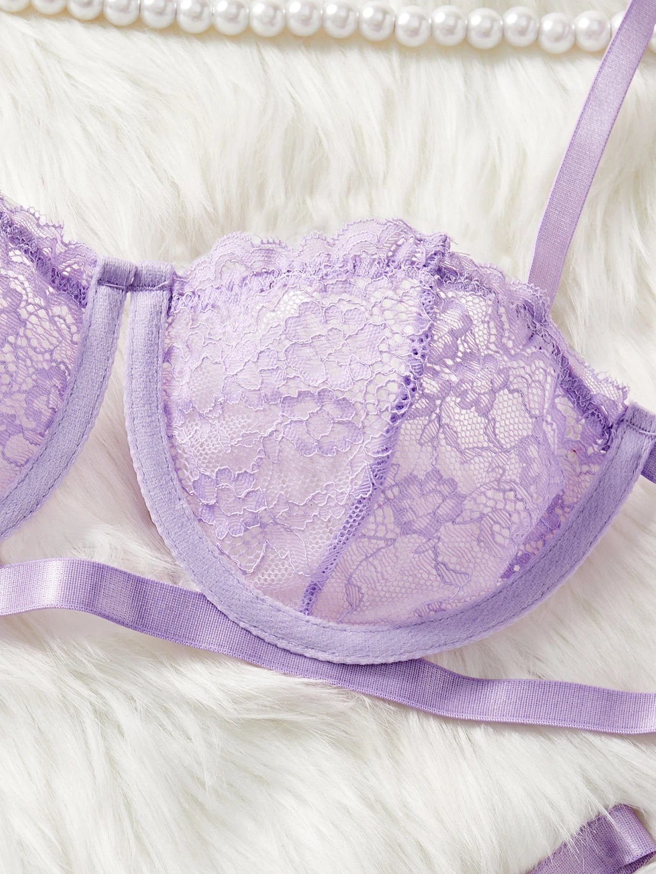 Design Red Lace Strappy Bra and Thong Set Underwear - 46