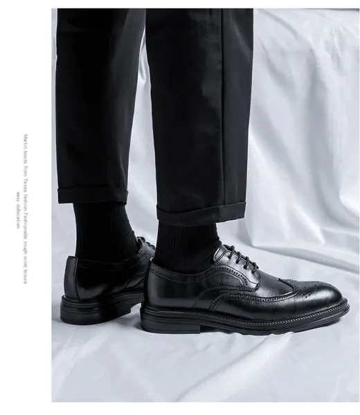 Design Classic Black Wingtip Brogue Leather Shoes Brogues - 14