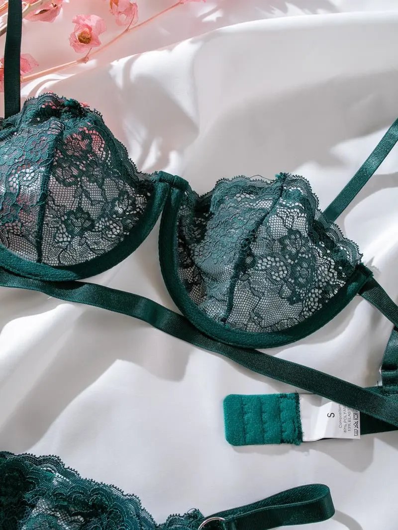 Design Red Lace Strappy Bra and Thong Set Underwear - 49