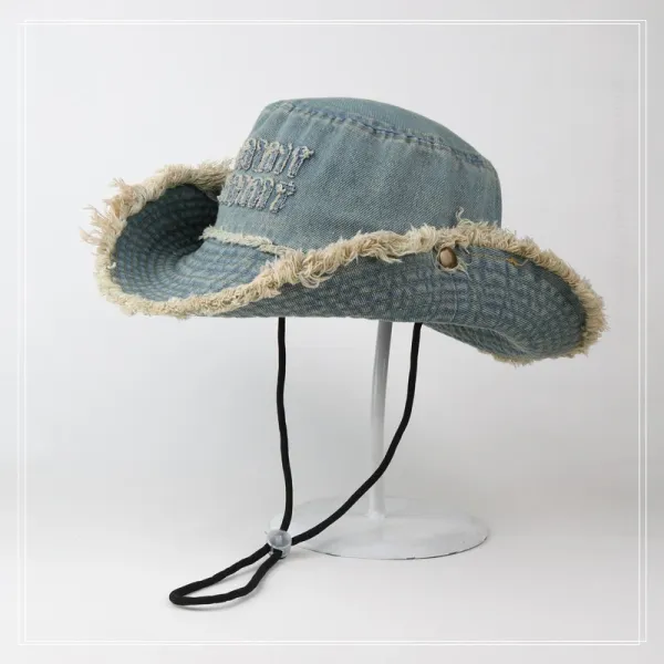 Design Distressed Denim Bucket Hat Black - 9