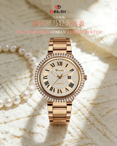 Design Belbi Crystal-Encrusted Roman Numeral Quartz Watch Silver Watches - 3
