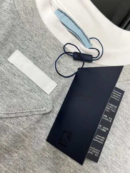 Prada Re-Nylon Triangle Logo T-Shirt Navy and White - 16