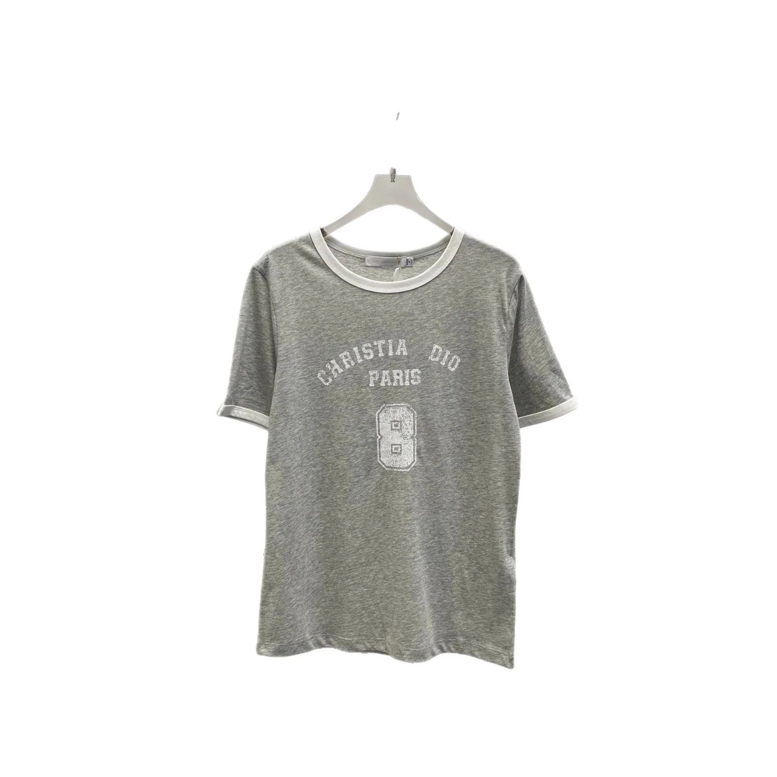 Christian Dior Gray Ringer Tee With Logo Print Casual T-Shirt