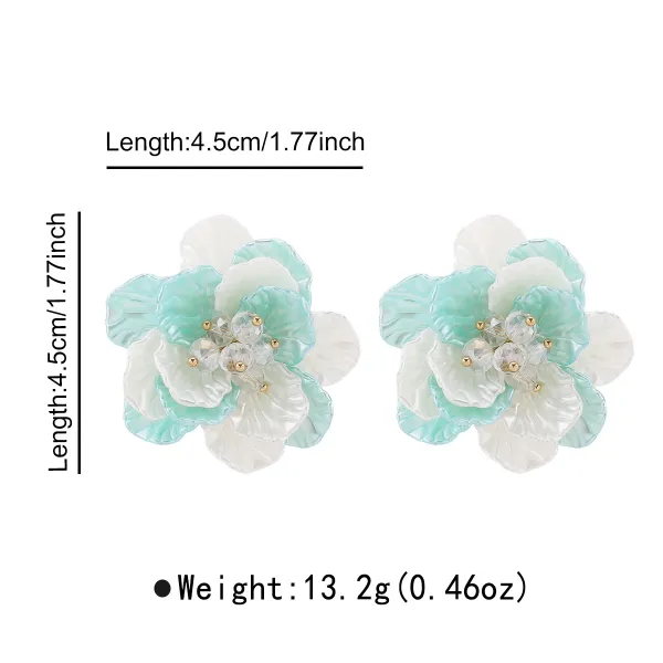 Design Floral Resin Crystal Stud Earrings Orange and Cream Jewelry - 23