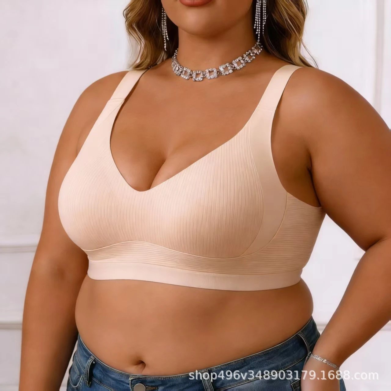 Seamless Ribbed Nude Wireless Bralette Underwear