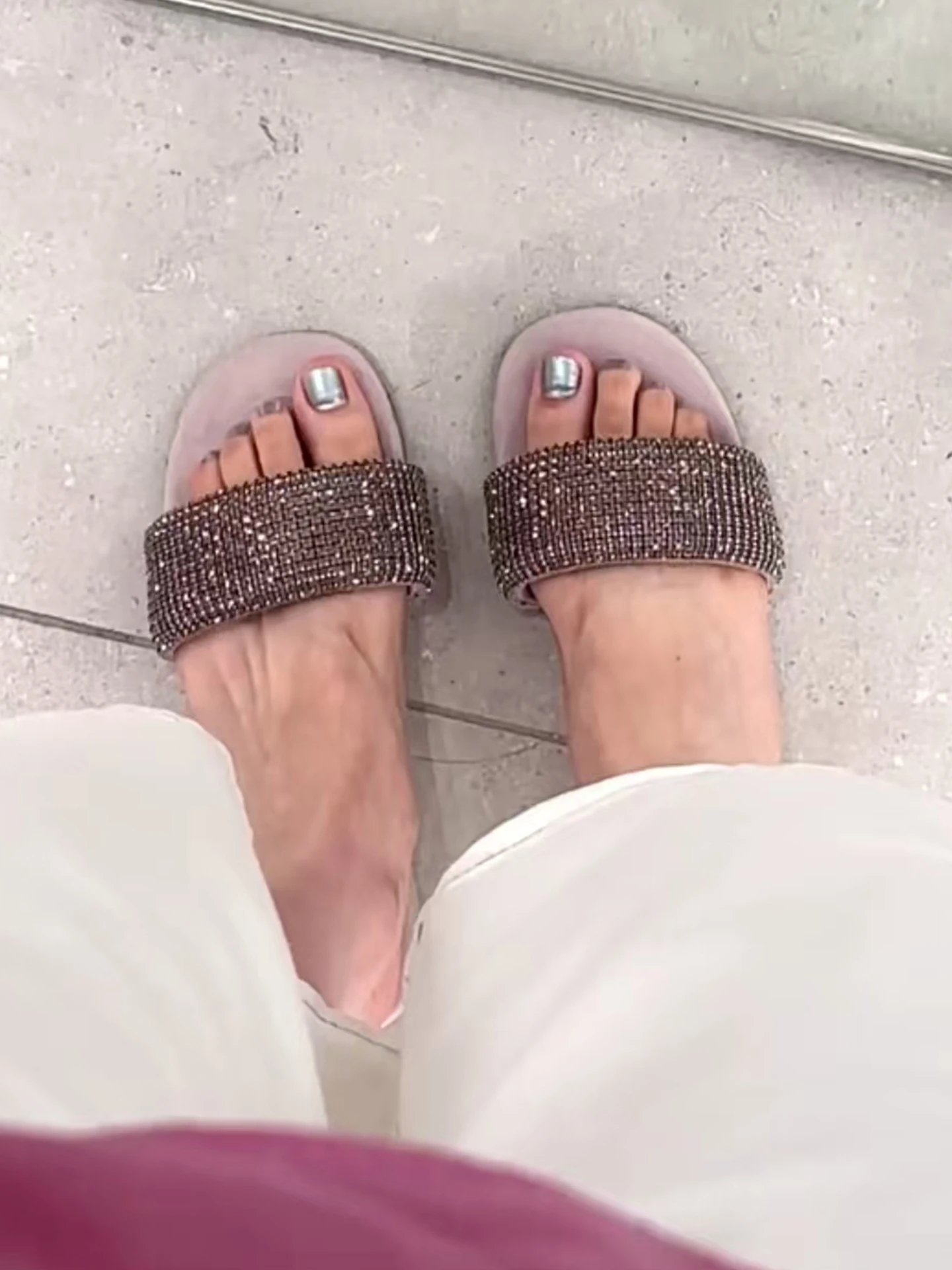 Design Crystal-Embellished Suede Slide Sandals in Blush Pink Slippers - 13