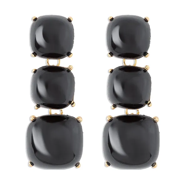 Design Three-Tier Cushion-Cut Black Stone Earrings Jewelry - 1