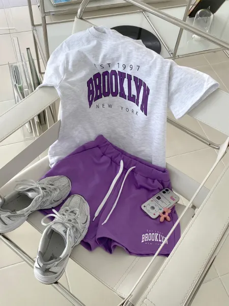 Design Brooklyn EST 1997 Arch Logo T-Shirt and Shorts Set Orange Sets - 13