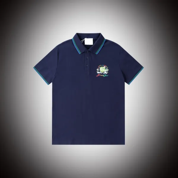 Design Polo Shirt White with Green Trim and Embroidered Graphic Tops Polo - 12