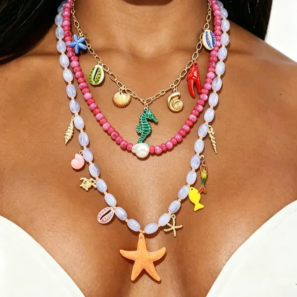Design Charm Necklace Multicolor Seafood & Shell Pendant Necklace Jewelry - 28