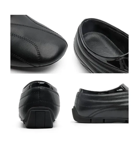 Design Slip-On Leather Loafers Black - 4