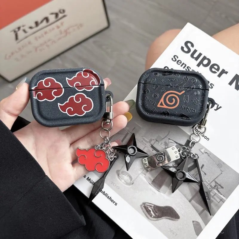 Design Naruto Akatsuki Cloud AirPods Case with Kunai and Shuriken Charm Accessory Phone Accessories - 3