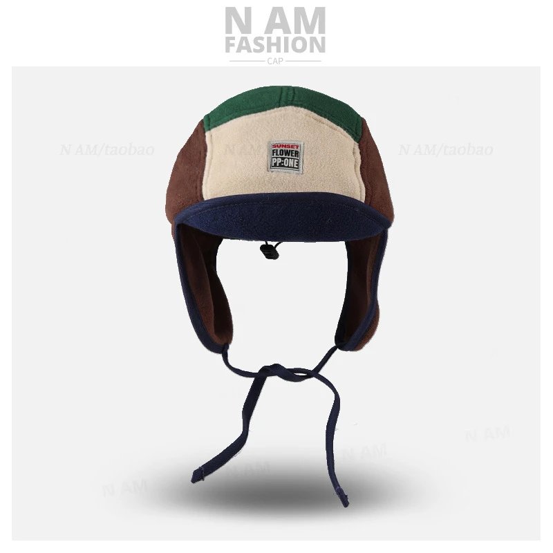 Design N AM Fashion Tricolor Fleece Aviator Cap Multicolor Hat Hats - 2