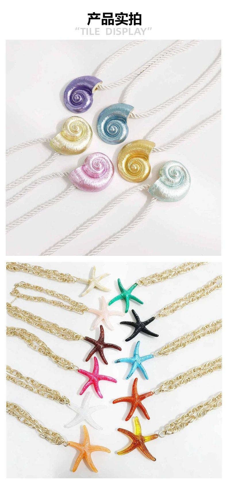 Design Starfish Pendant Necklace with Red Resin Beads Jewelry - 23