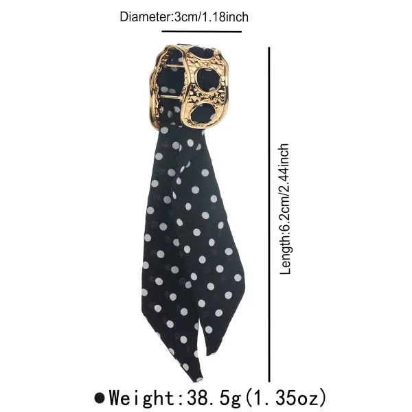 Design Polka Dot Silk Scarf with Gold-tone Buckle Charm Accessory Scarves - 1