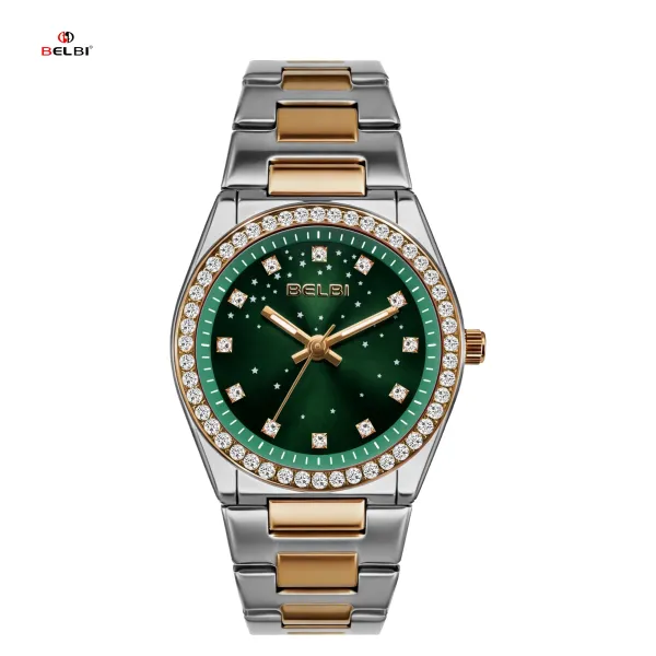 Design BELBI Crystal-Encrusted Black Dial Gold Watch Watches - 22