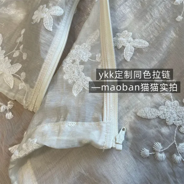 Design Lace-Embroidered Hooded Zip-Up Blouse White Tops Shirt - 13