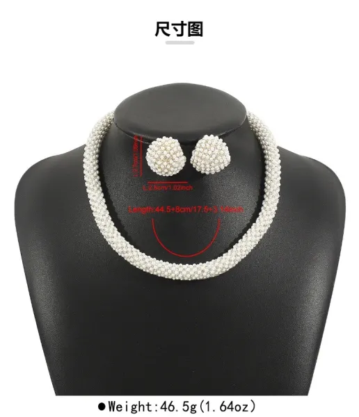 Design Pearl Cluster Necklace and Earrings Set White Jewelry - 11