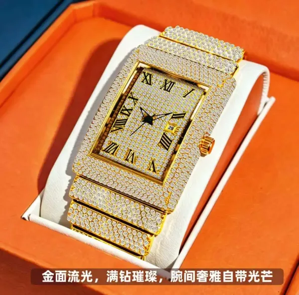 Design BELBI Iced-Out Rectangle Gold Watch Watches - 7