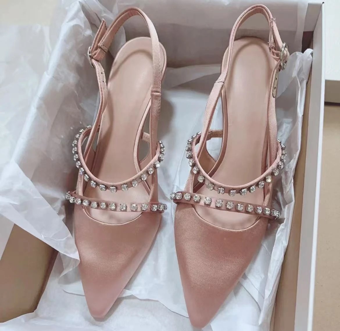 Design Slingback Mary Jane Heels with Crystal Straps Dusty Pink Heels - 2