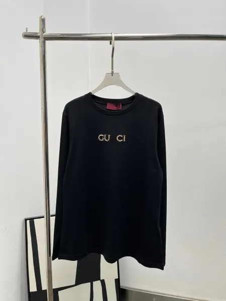 Gucci Crystal-Embellished 'GU CI' Long-Sleeve T-Shirt Black - 1