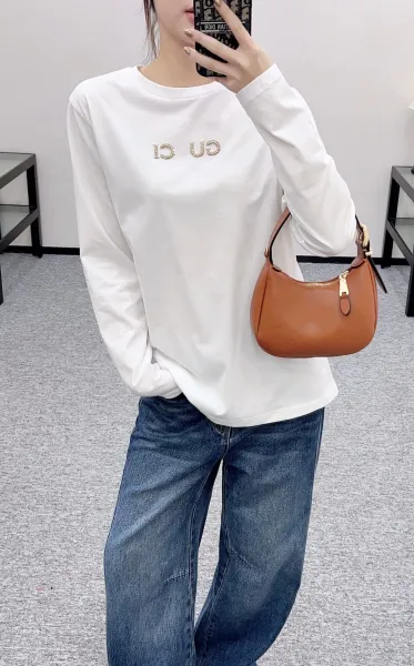 Gucci Crystal-Embellished 'GU CI' Long-Sleeve T-Shirt Black - 3
