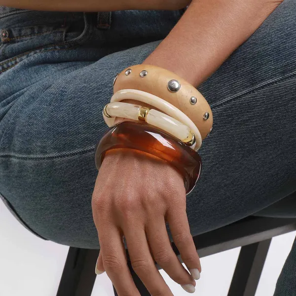 Design Studded Two-Tone Cuff Bracelet Gold Silver Jewelry - 11