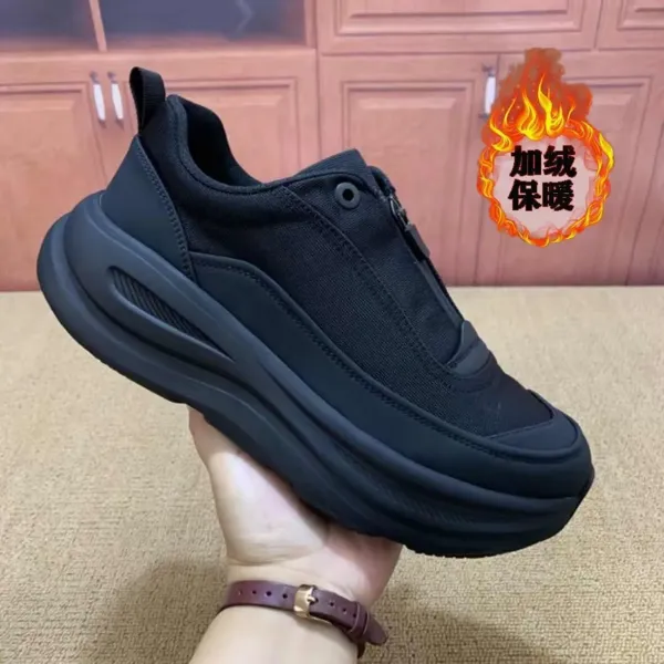 Design Chunky Platform Sneakers Black Fleece-Lined Winter Casual Shoes - 2
