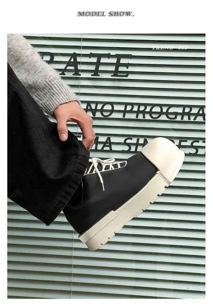 Design 1726 Black Canvas Toe Cap Sneakers Chunky Sneakers - 4