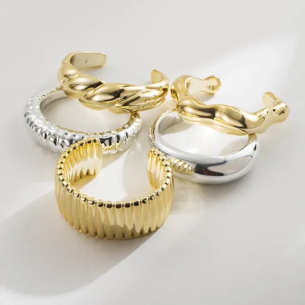 Design Studded Two-Tone Cuff Bracelet Gold Silver Jewelry - 33