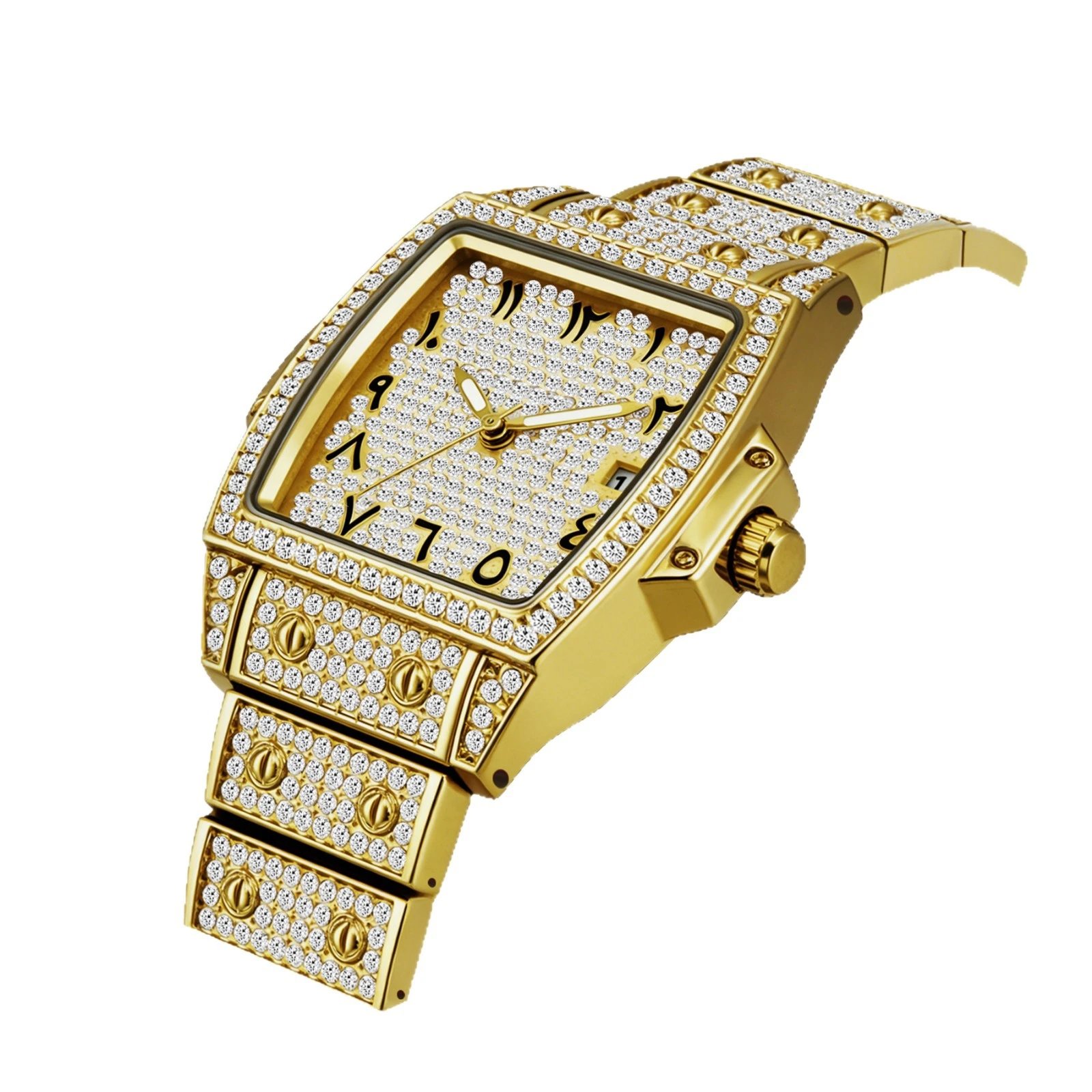BELBI Barrel Shape Diamond Encrusted Gold Silver Luxury Watch