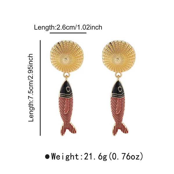 Design Fish Charm Drop Earrings Gold Red Black Earrings Jewelry - 1