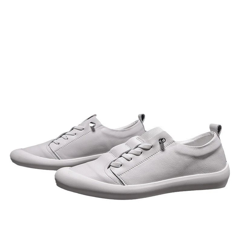 White Leather Slip-On Lace Detail Casual Sneakers