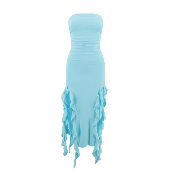 Design Ruffled Hem Strapless Midi Dress White - 31