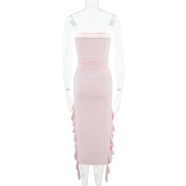 Design Ruffled Hem Strapless Midi Dress White - 36