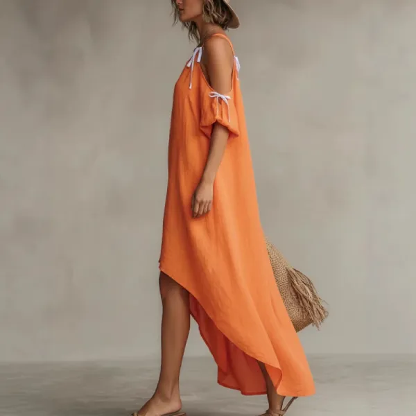 Design Cold-Shoulder Asymmetrical Hem Black Maxi Dress - 9