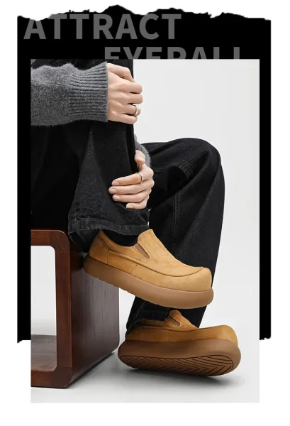 Design Suede Loafer Slip-On Beige Casual Shoes - 8