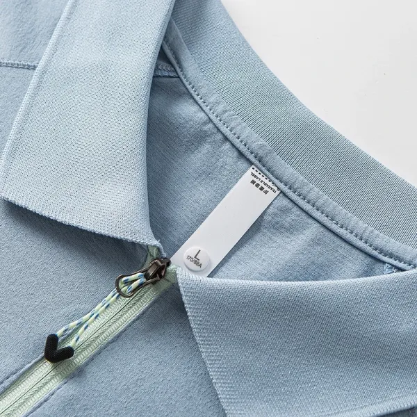 Design Half-Zip Polo Shirt in Mint Green with Light Blue Trim Tops Polo - 13