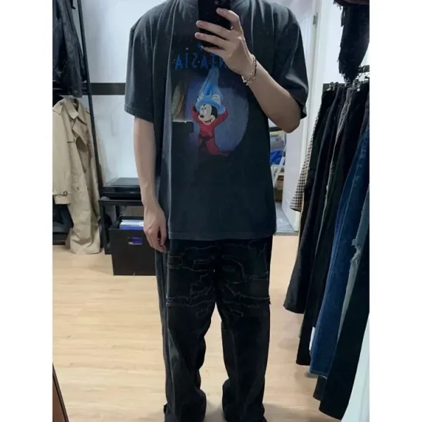 Design Disney Fantasia Mickey Mouse Graphic Oversized T-Shirt Gray T-Shirts - 13