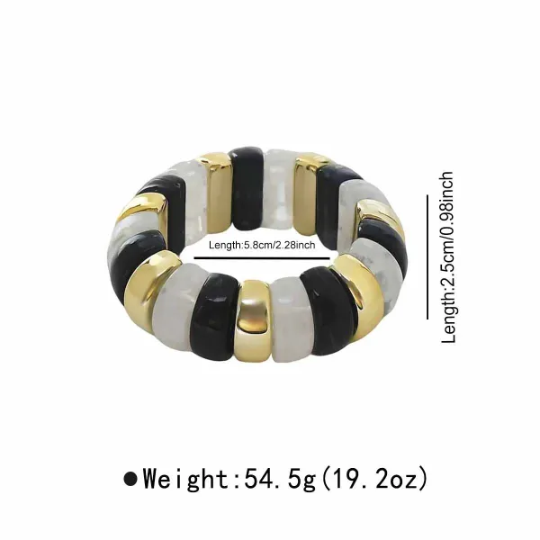 Design Green and Cream Resin Bead Stretch Bracelet - 12