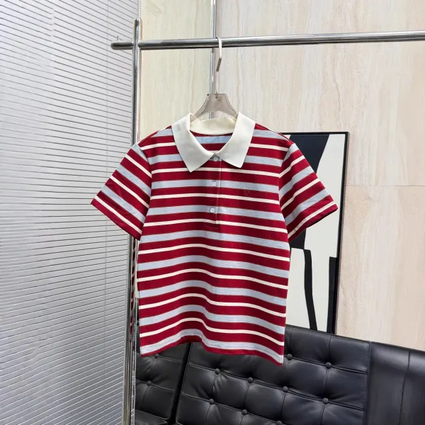 Design Striped Contrast Collar Polo Red Gray White Polo Shirt - 1