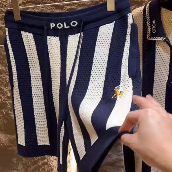 Polo Ralph Lauren Striped Mesh Shorts Navy and White - 6